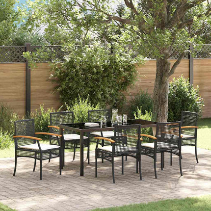 Have Spisebordssæt med pude 7 pcs Sort Rattan