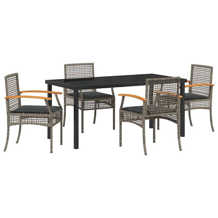 Have Spisebordssæt med pude 5 pcs Grå og sort Rattan