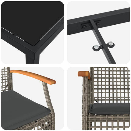 Have Spisebordssæt med pude 9 pcs Grå og sort Rattan