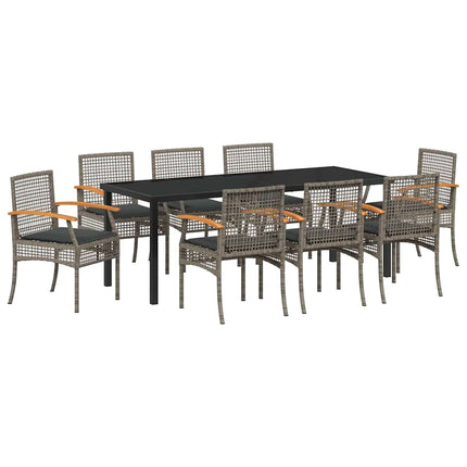 Have Spisebordssæt med pude 9 pcs Grå og sort Rattan
