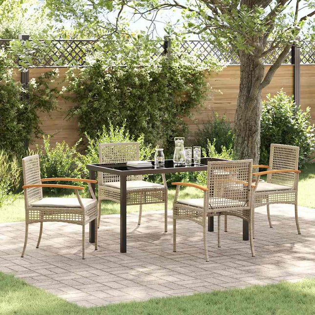 Have Spisebordssæt 5 stk. Beige og sort Rattan