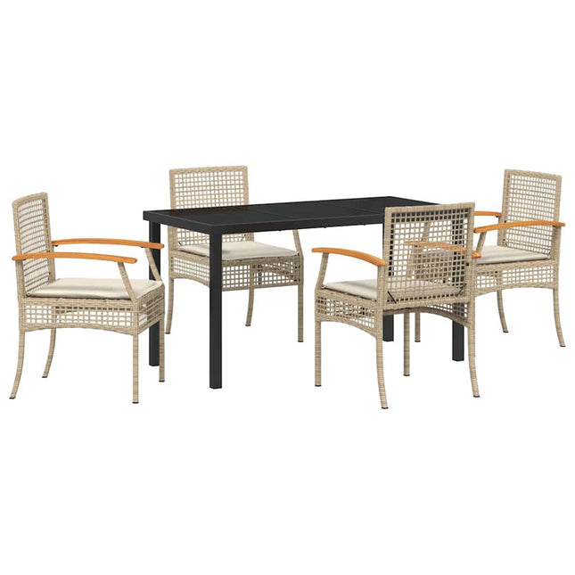 Have Spisebordssæt 5 stk. Beige og sort Rattan