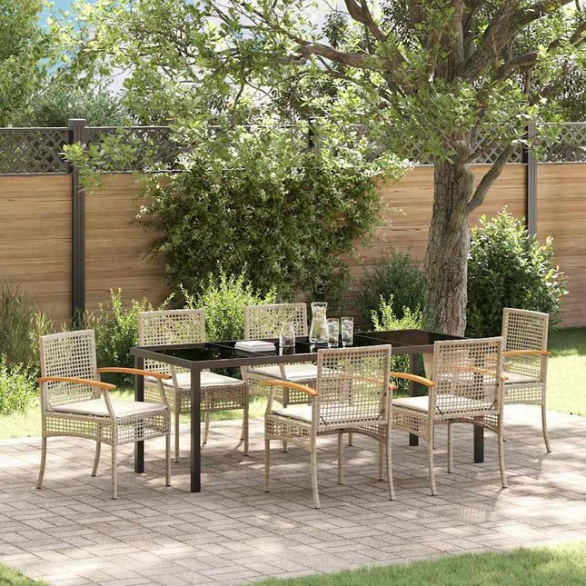 Have Spisebordssæt 7 stk. Beige og sort Rattan