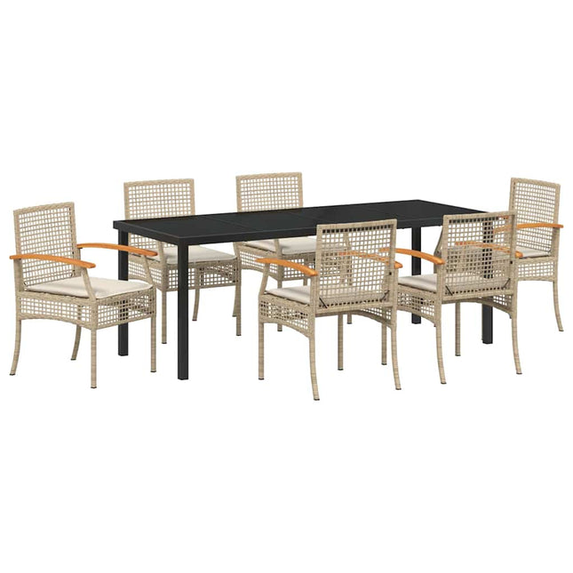Have Spisebordssæt 7 stk. Beige og sort Rattan