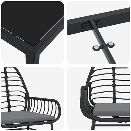 Have Spisebordssæt 3 pcs Sort polyrattan