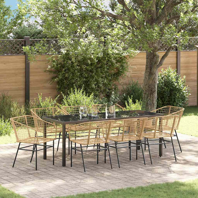 Have Spisebordssæt 9 stk. Brun polyrattan