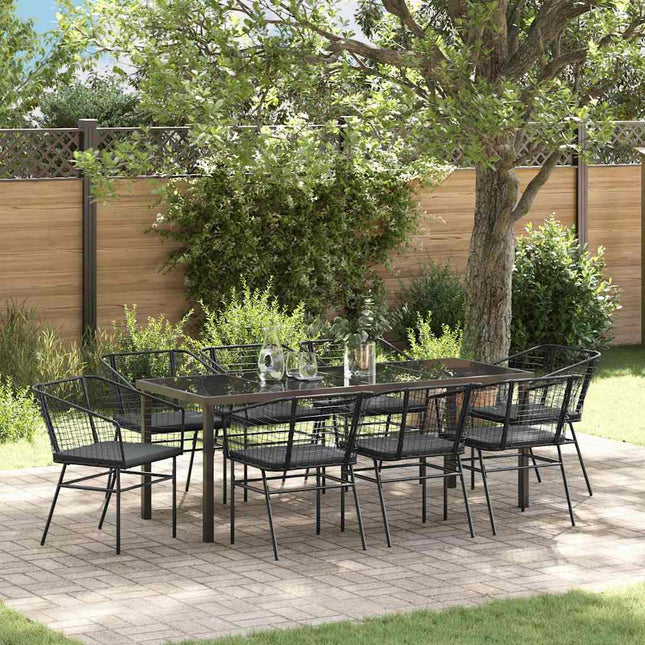 Have Spisebordssæt 9 stk. Sort polyrattan