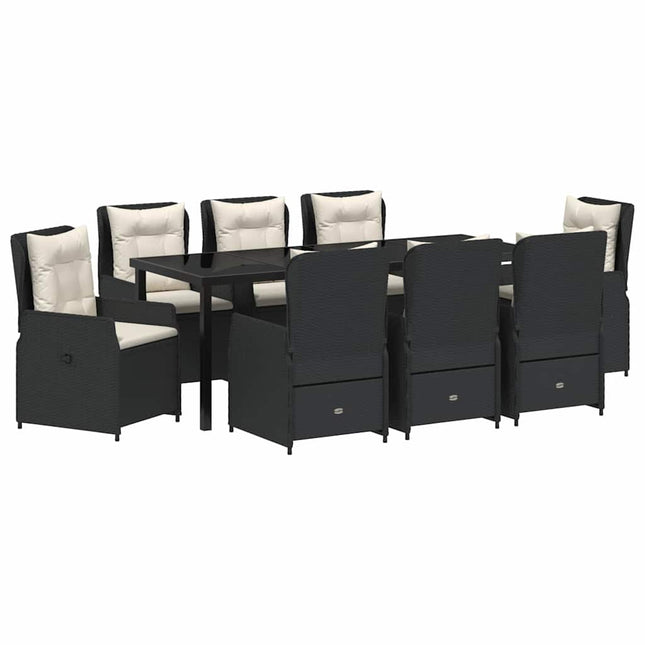 Have Spisebordssæt 9 stk. Sort polyrattan