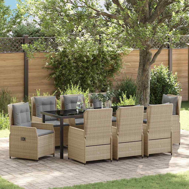 Have Spisebordssæt 9 stk. Beige og lys grå polyrattan