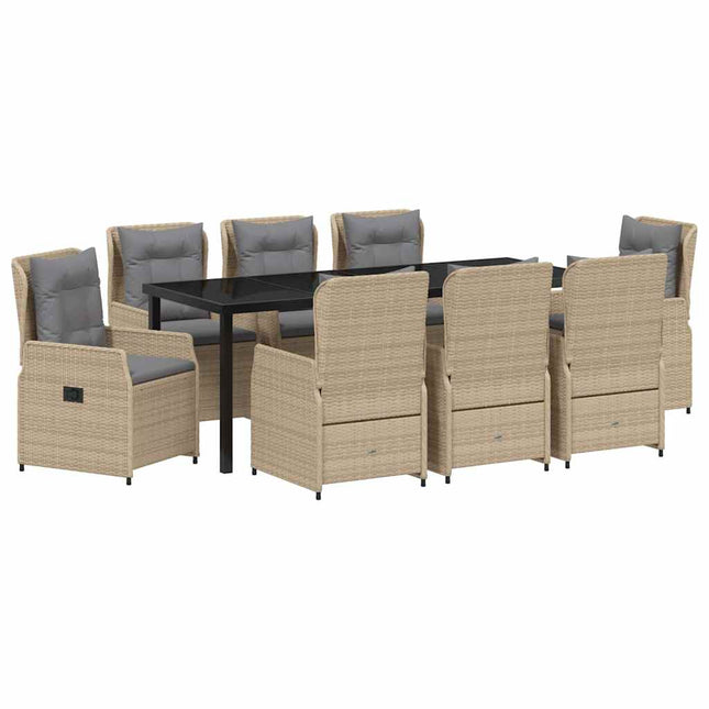Have Spisebordssæt 9 stk. Beige og lys grå polyrattan