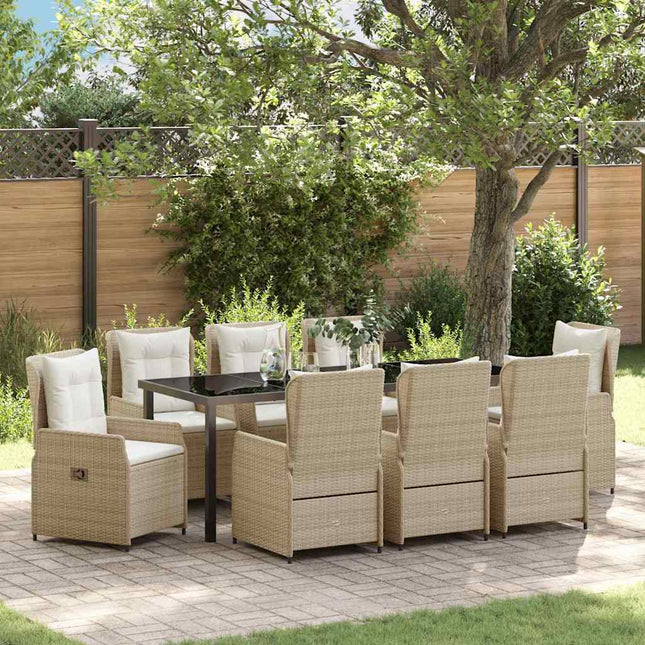 Have Spisebordssæt 9 stk. Beige og lys grå polyrattan