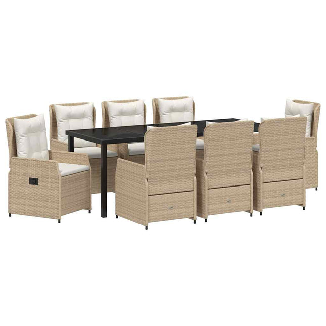 Have Spisebordssæt 9 stk. Beige og lys grå polyrattan