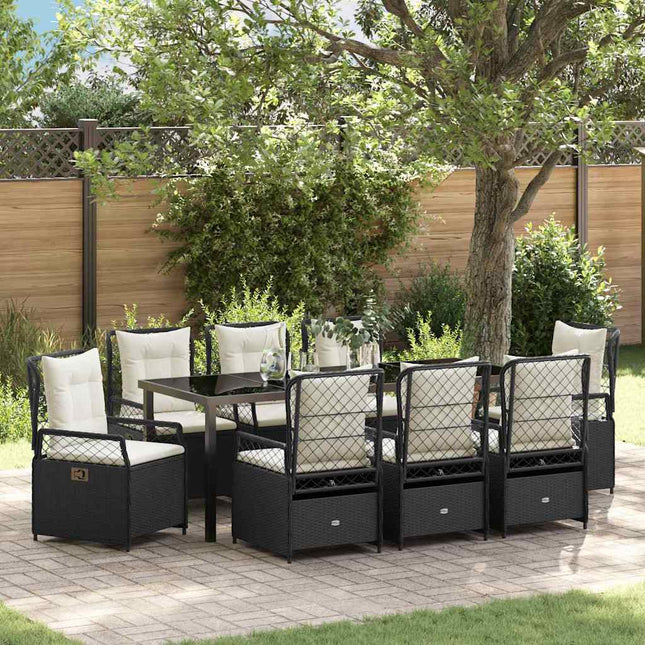 Have Spisebordssæt 9 stk. Sort polyrattan