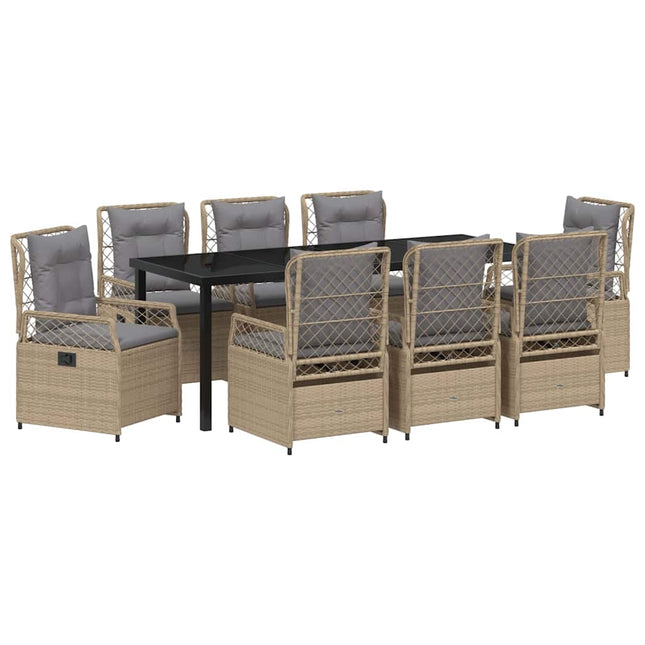 Have Spisebordssæt 9 stk. Beige og lys grå polyrattan