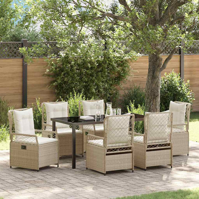 Have Spisebordssæt 7 stk. Beige og cremehvid polyrattan