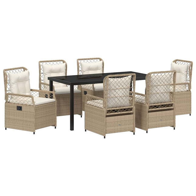 Have Spisebordssæt 7 stk. Beige og cremehvid polyrattan