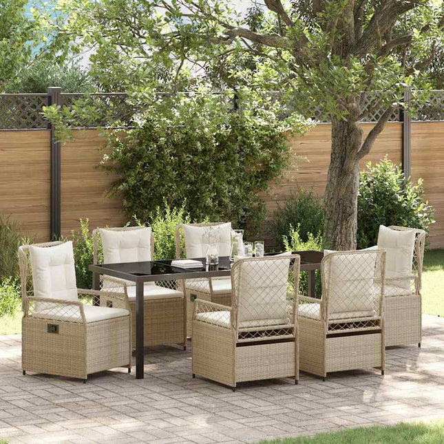 Have Spisebordssæt 7 stk. Beige og cremehvid polyrattan