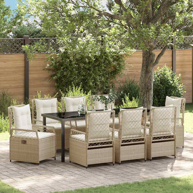 Have Spisebordssæt 9 stk. Beige og cremehvid polyrattan
