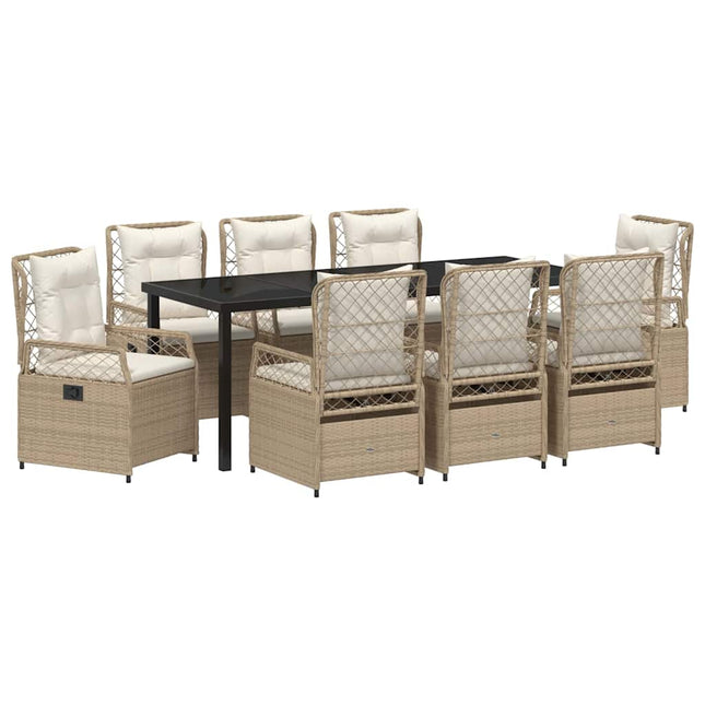 Have Spisebordssæt 9 stk. Beige og cremehvid polyrattan