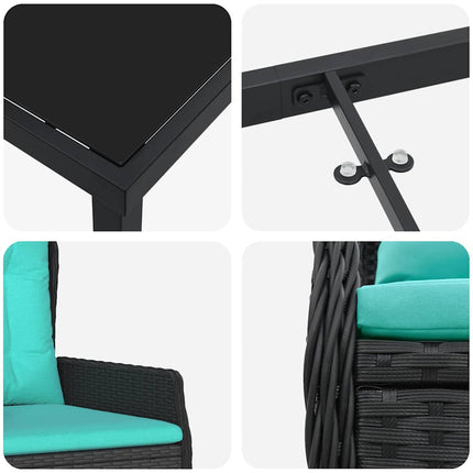Have Spisebordssæt med pude 5 pcs Sort Poly rattan