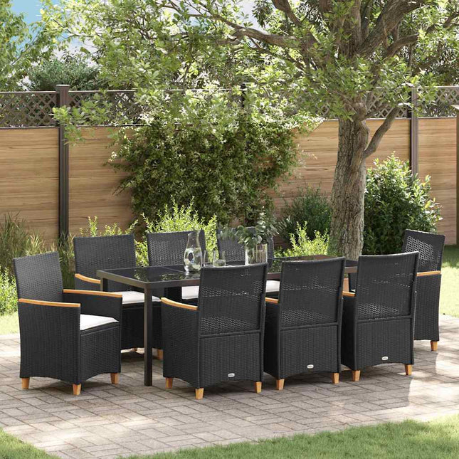 Have Spisebordssæt 9 stk. Sort polyrattan