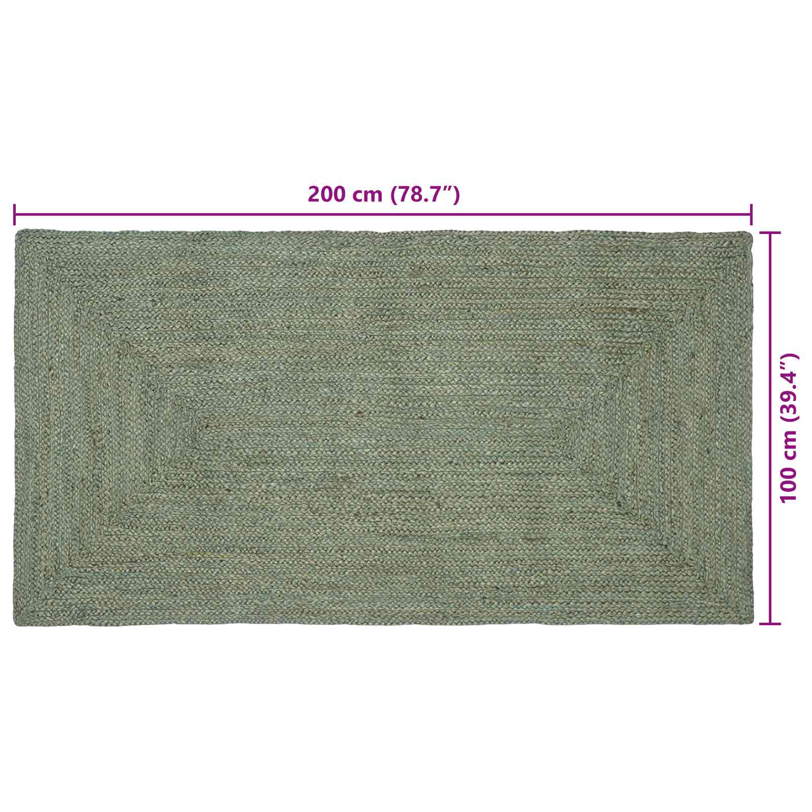 Områdetæpper Rektangulær Olivengrøn 100 x 200 cm Jute