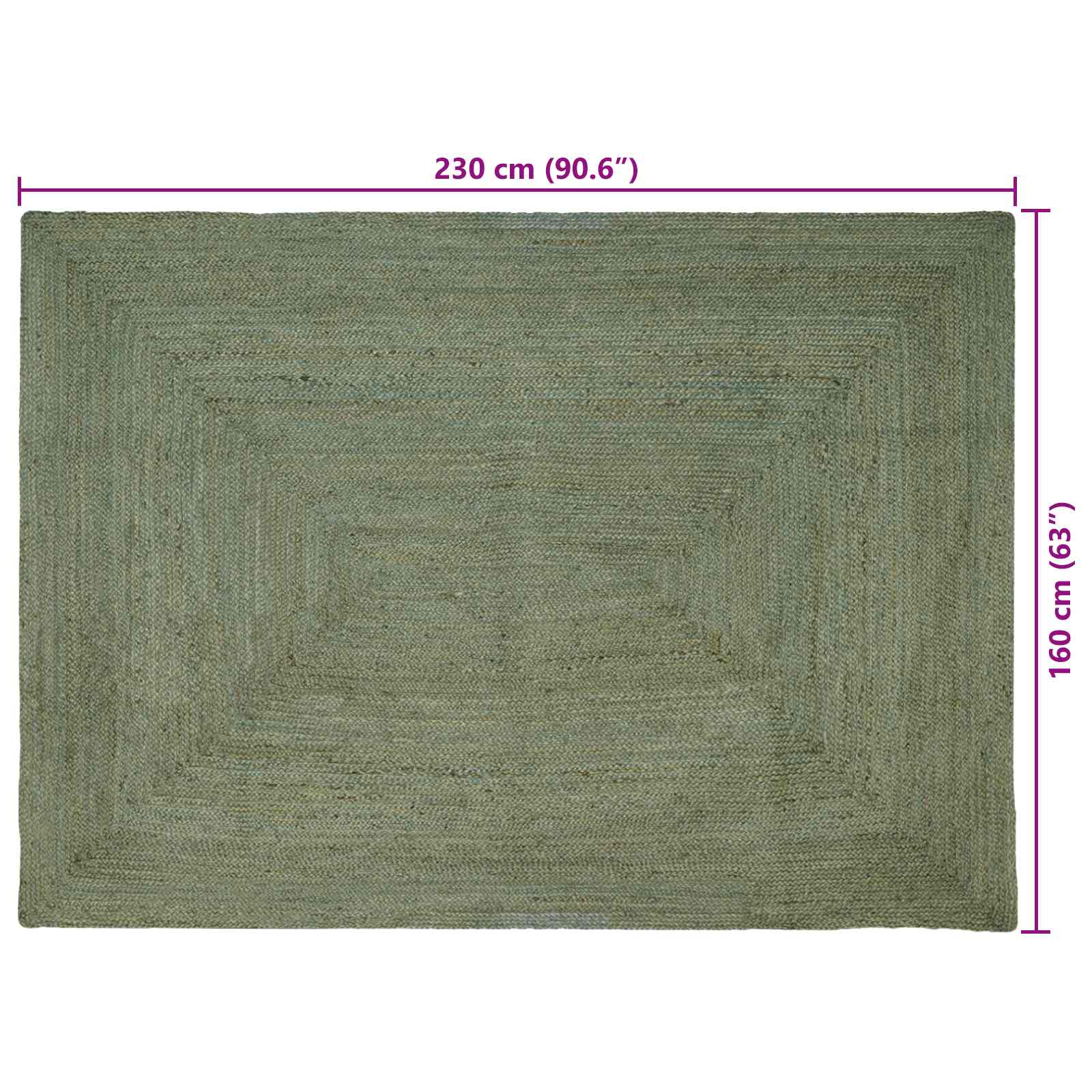 Områdetæpper Rektangulær Olivengrøn 160 x 230 cm Jute