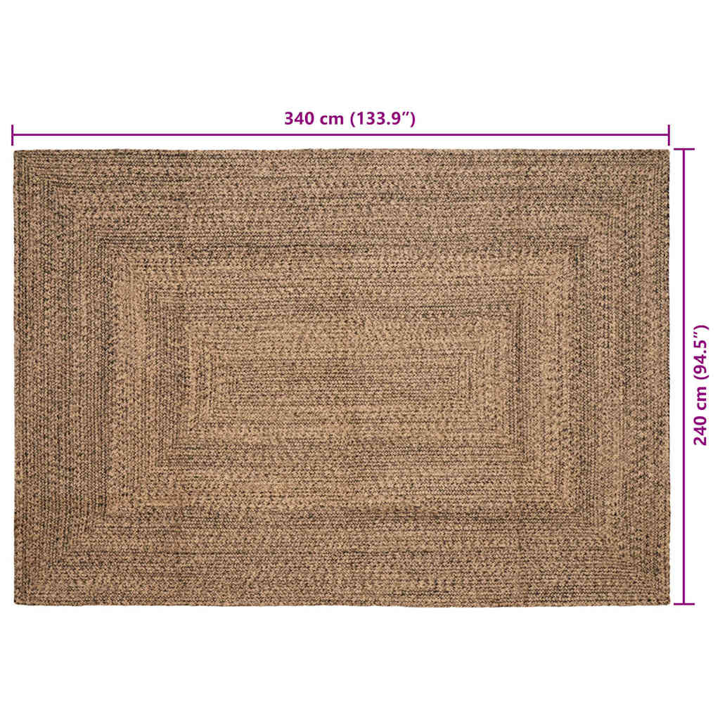 Områdetæpper Naturfarvet og sort 240 x 340 cm Jute