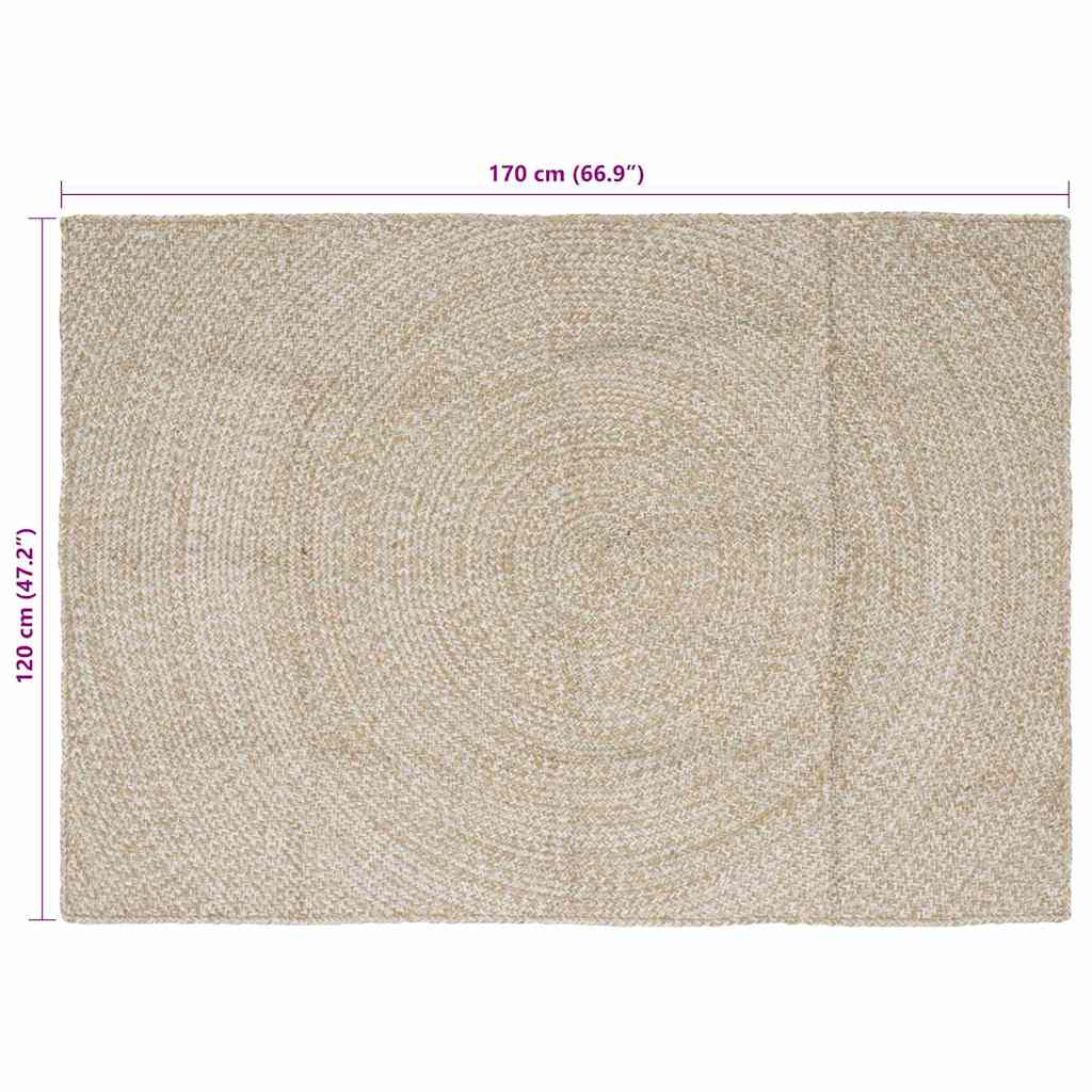 Områdetæpper Rektangulær Natur og hvid 120 x 170 cm Jute