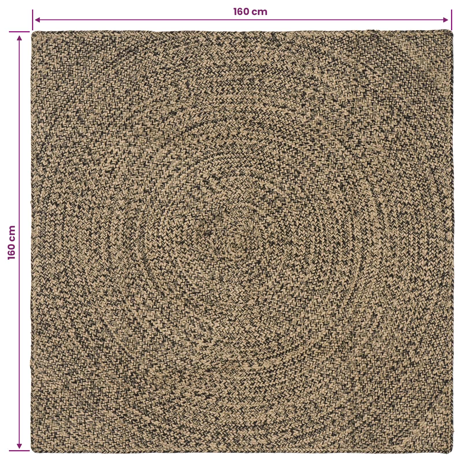Områdetæpper Naturfarvet og sort 160 x 160 cm Jute