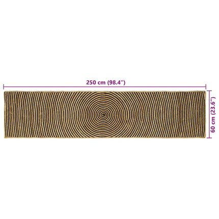 Område tæppe Naturfarvet og sort 60 x 250 cm Jute