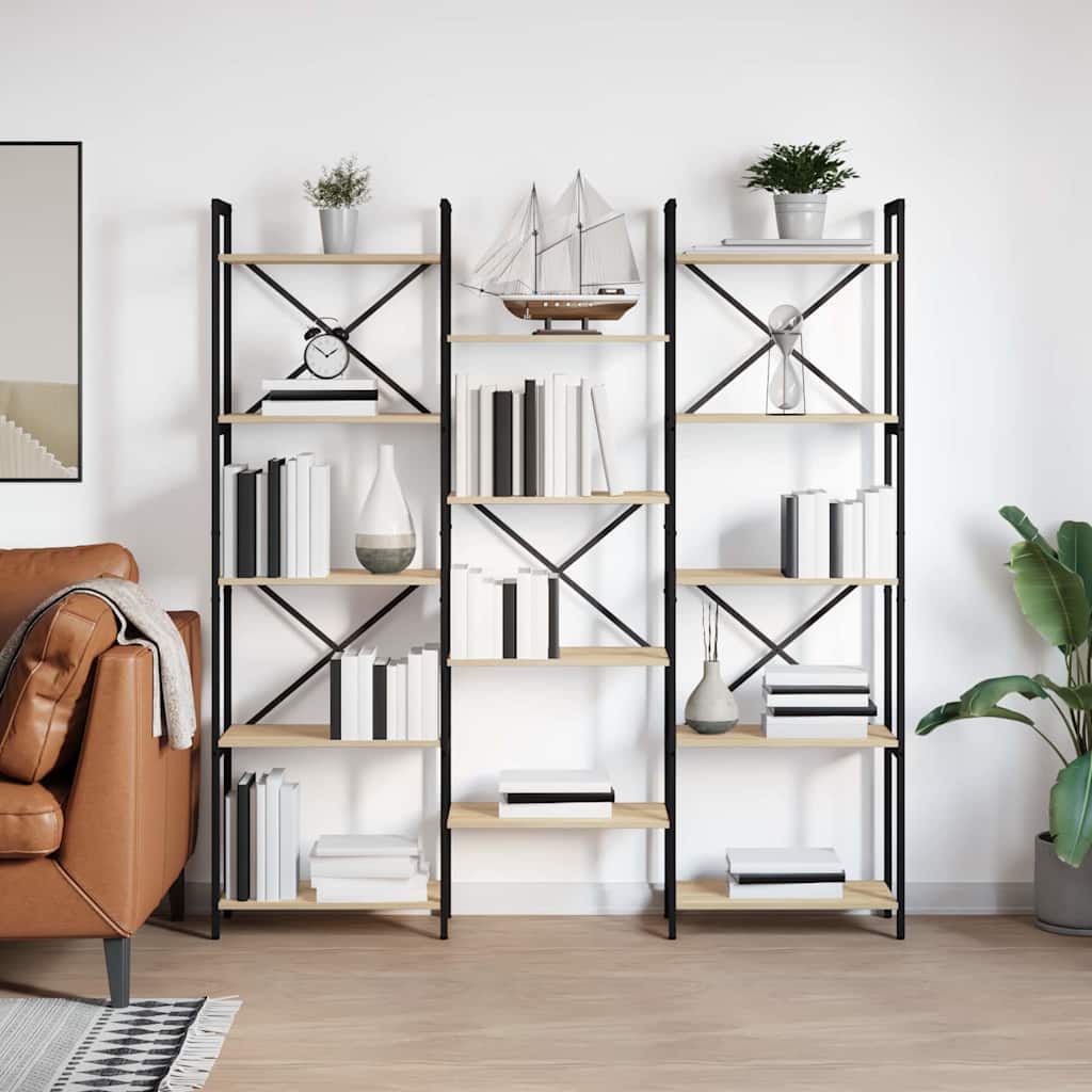 Bogreol i sonoma eg 156 × 25 × 167 cm - konstrueret træ, industriel reol med flere niveauer