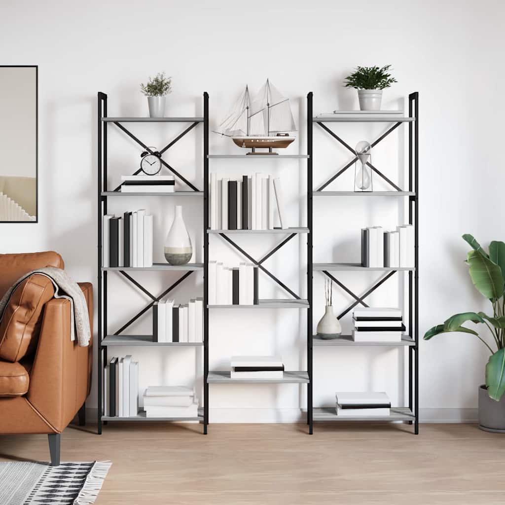 Industriel bogreol i grå sonoma-eg - 156 × 25 × 167 cm, konstrueret træ