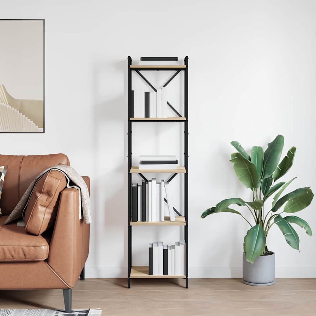 Bogreol i sonoma eg 40 × 30 × 155 cm - konstrueret træ og sort stål