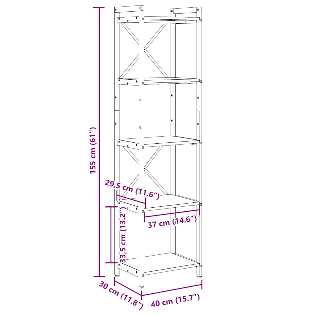 Bogreol Røget eg 40 x 30 x 155 cm Konstrueret træ