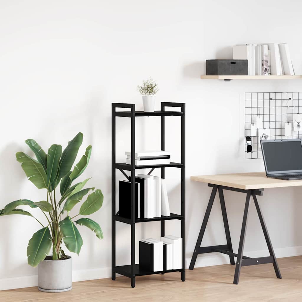 Bogreol i sort eg - 40 × 30 × 119 cm, konstrueret træ og stål