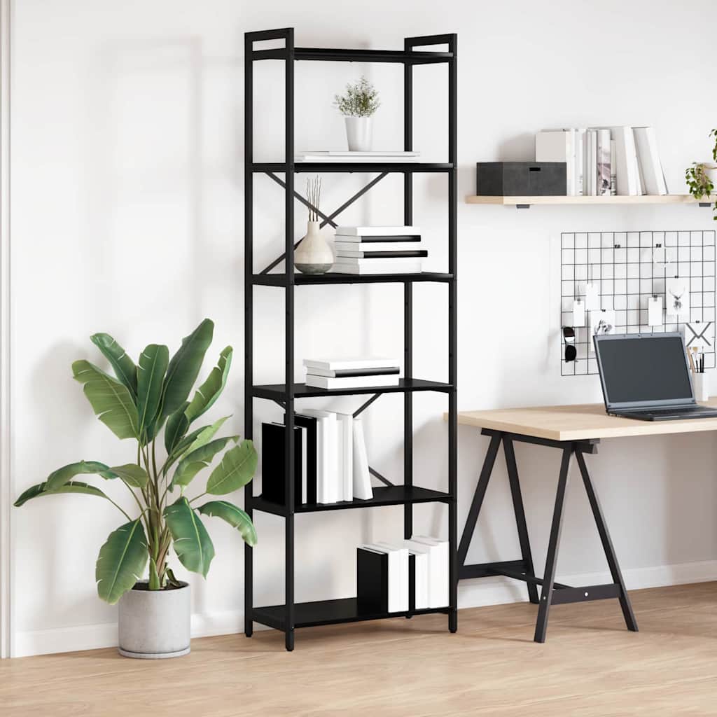 Bogreol i sort eg - 60 × 30 × 189,5 cm, konstrueret træ og stål