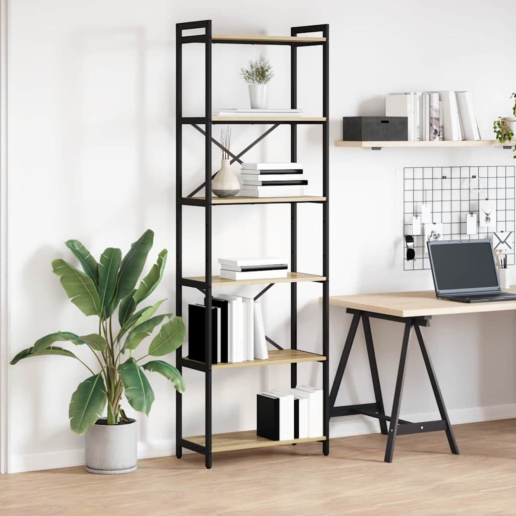 Bogreol i sonoma eg 60 × 30 × 189,5 cm - konstrueret træ og sort stål