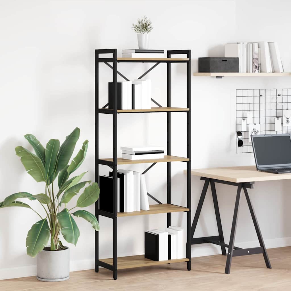Bogreol i artisan egetræ look 60 × 30 × 155 cm - konstrueret træ, sort stål