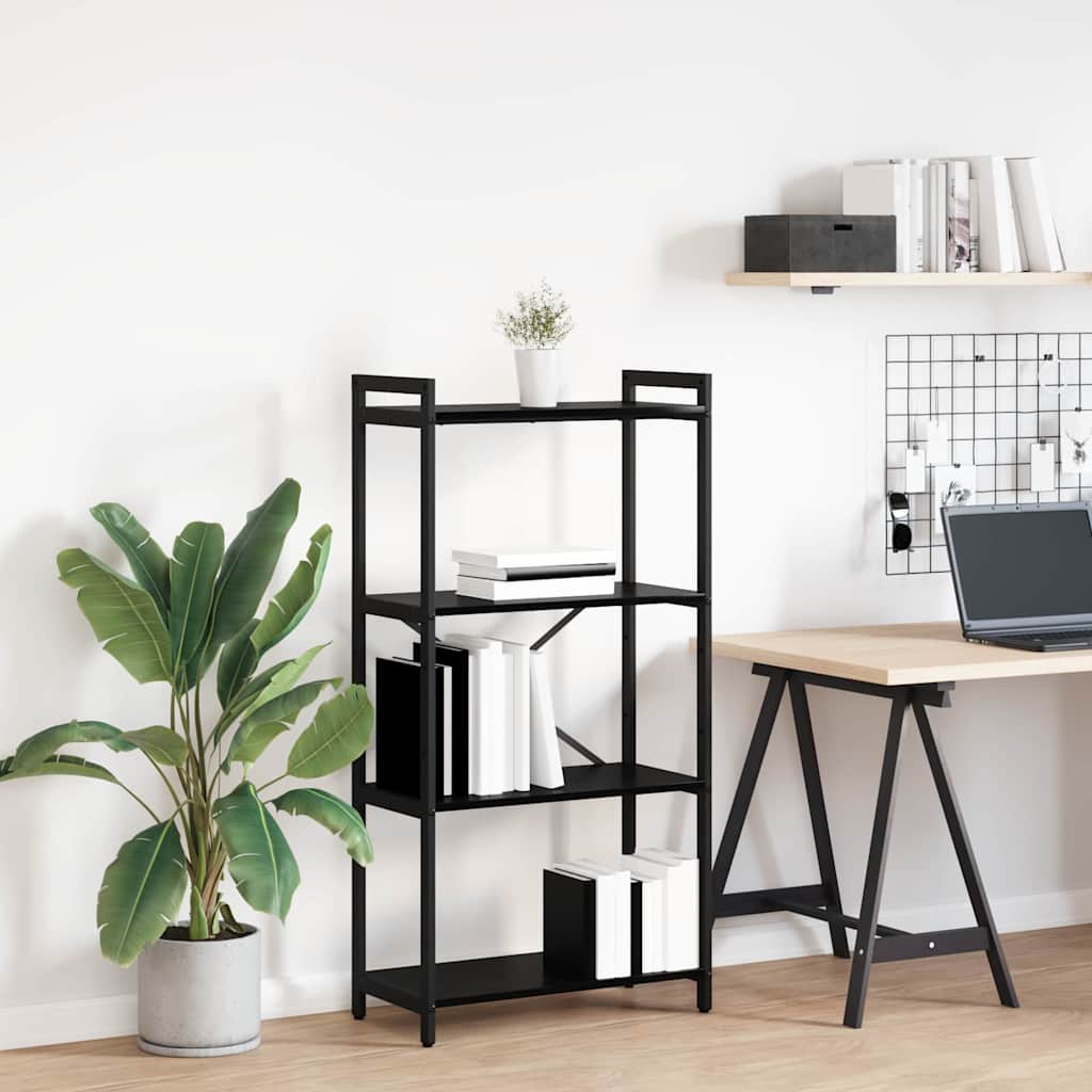 Bogreol i sort eg - 60 × 30 × 120 cm, konstrueret træ og stålramme