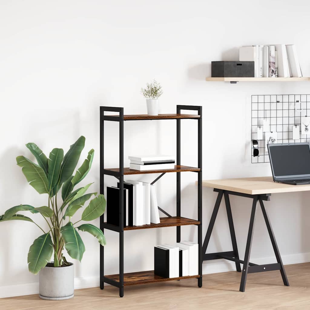 Bogreol i røget eg - 60 × 30 × 120 cm, konstrueret træ og sort stål