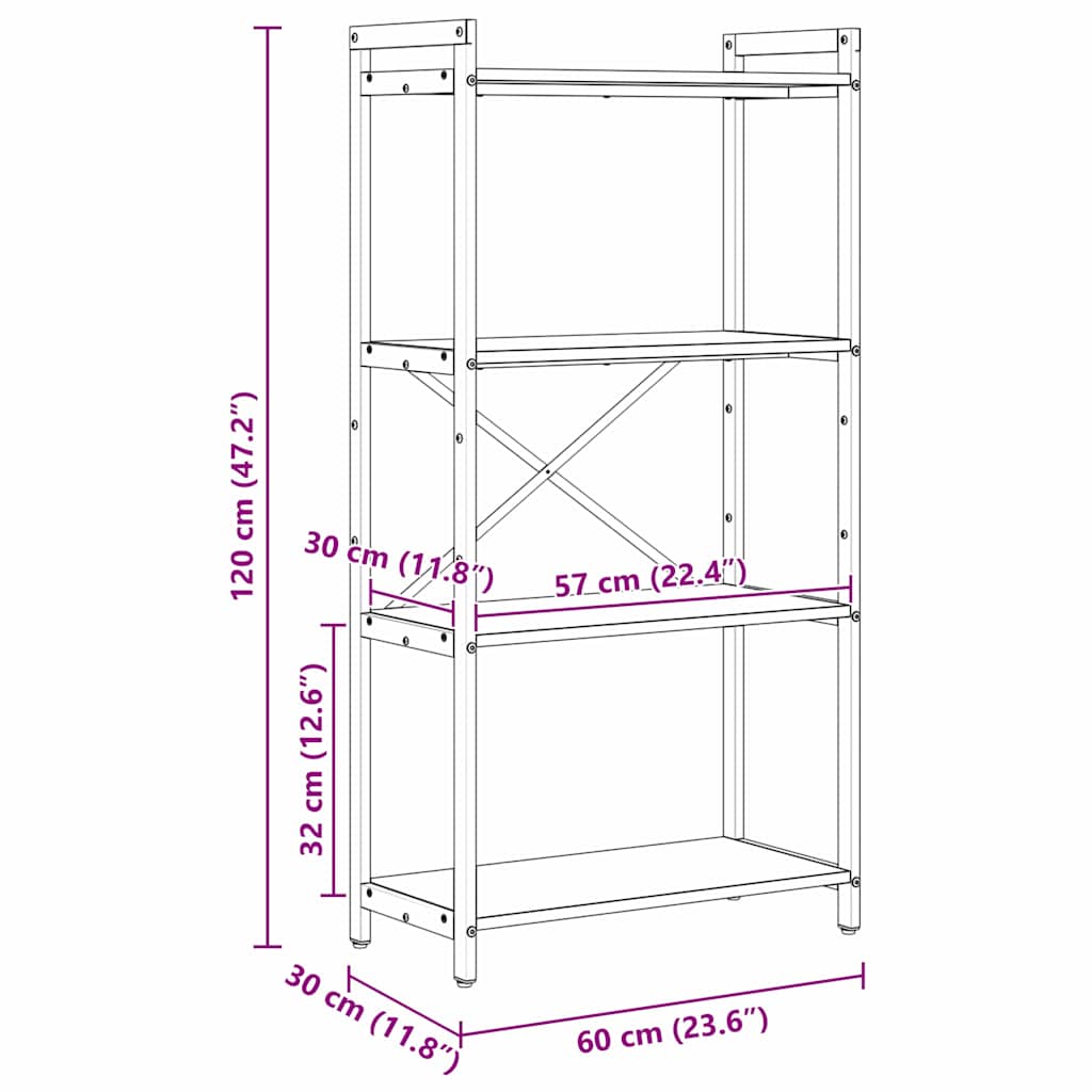 Bogreol Røget eg 60 x 30 x 120 cm Konstrueret træ