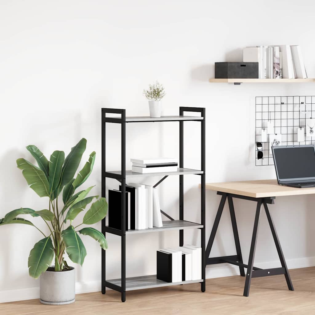 Bogreol i grå sonoma-eg - 60 × 30 × 120 cm, konstrueret træ og sort stål