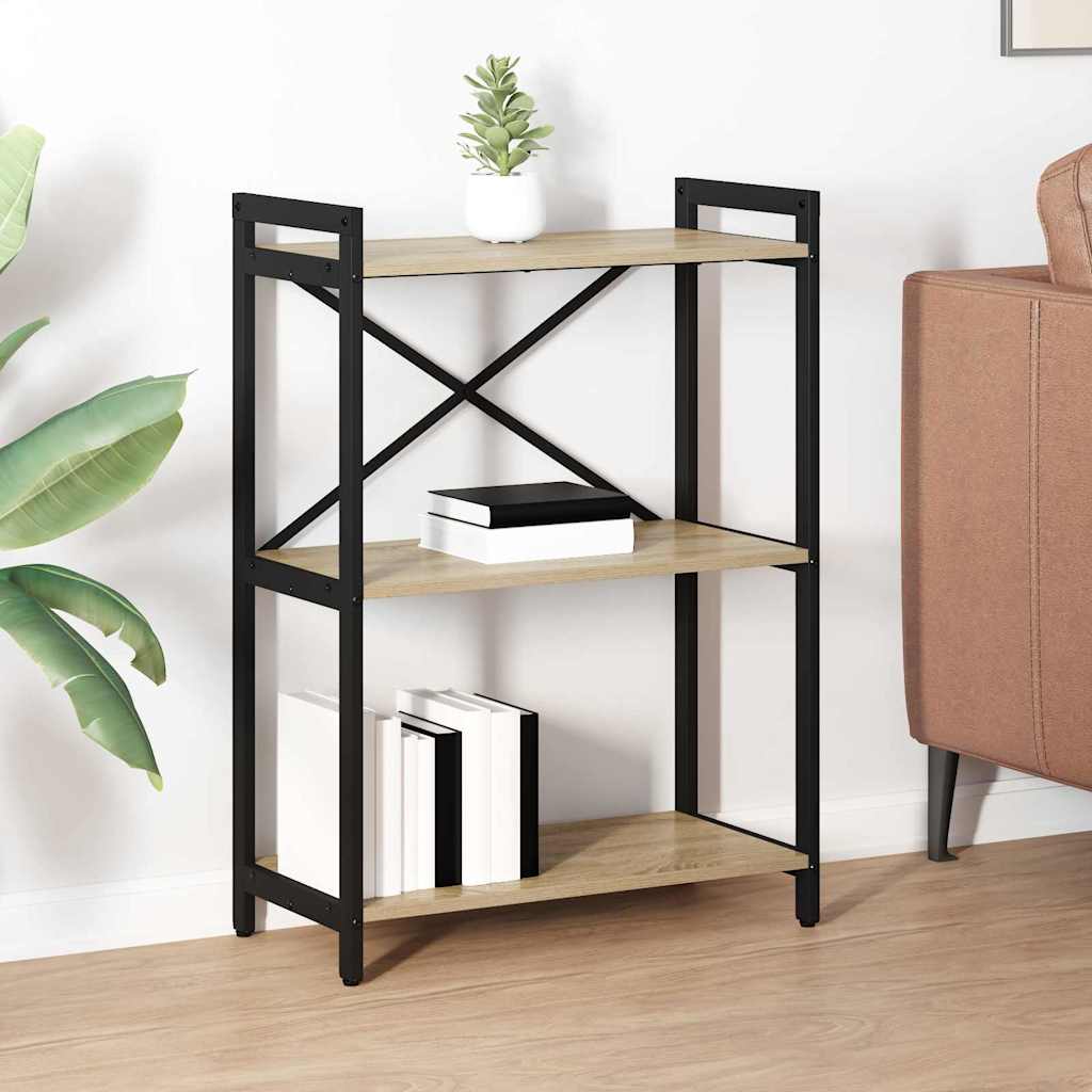 Bogreol i sonoma eg - 60 × 30 × 85 cm, konstrueret træ og sort stål