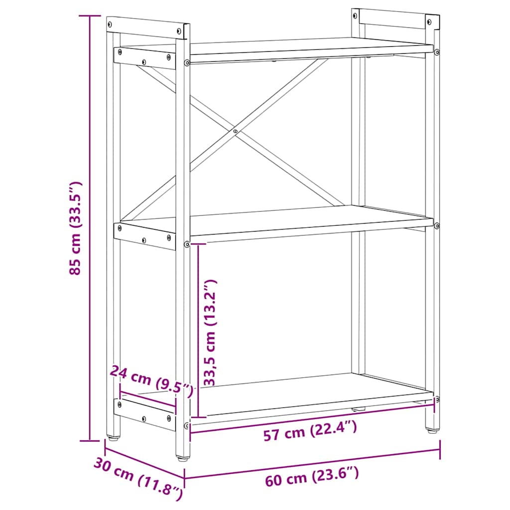 Bogreol Sonoma eg 60 x 30 x 85 cm Konstrueret træ