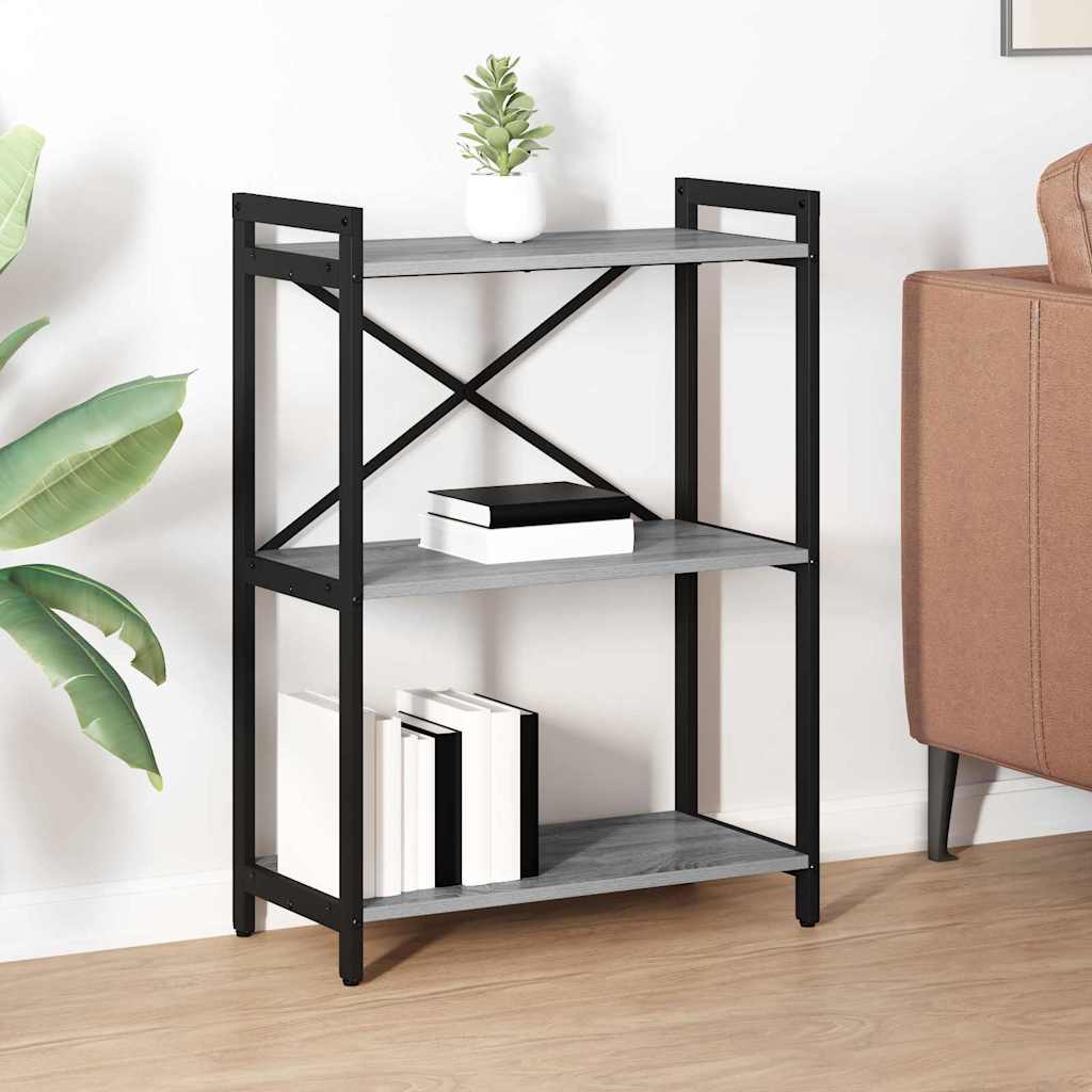 Bogreol i grå sonoma-eg 60 × 30 × 85 cm - konstrueret træ og sort stål