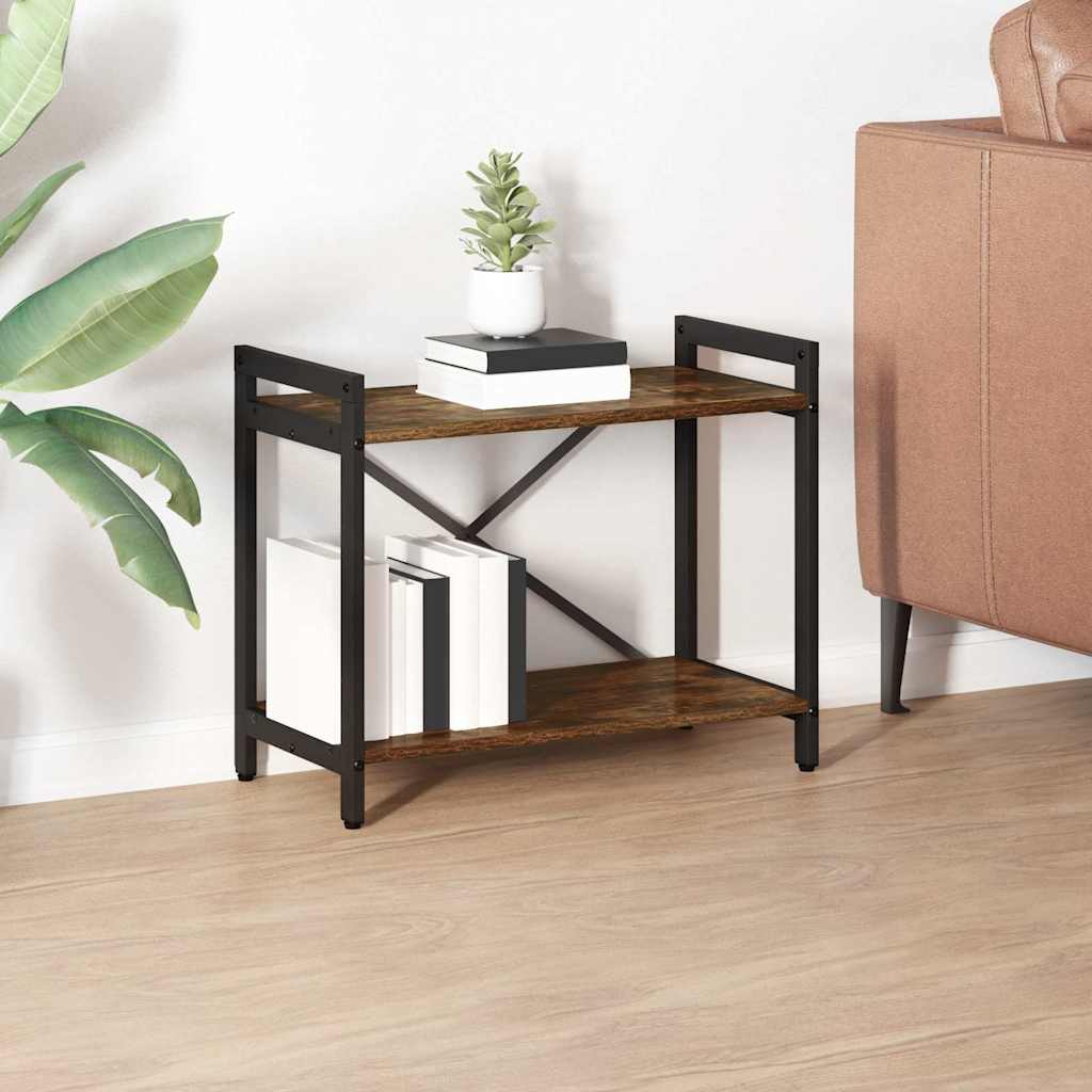 Bogreol i røget eg - 60 × 30 × 50 cm, konstrueret træ og sort stål