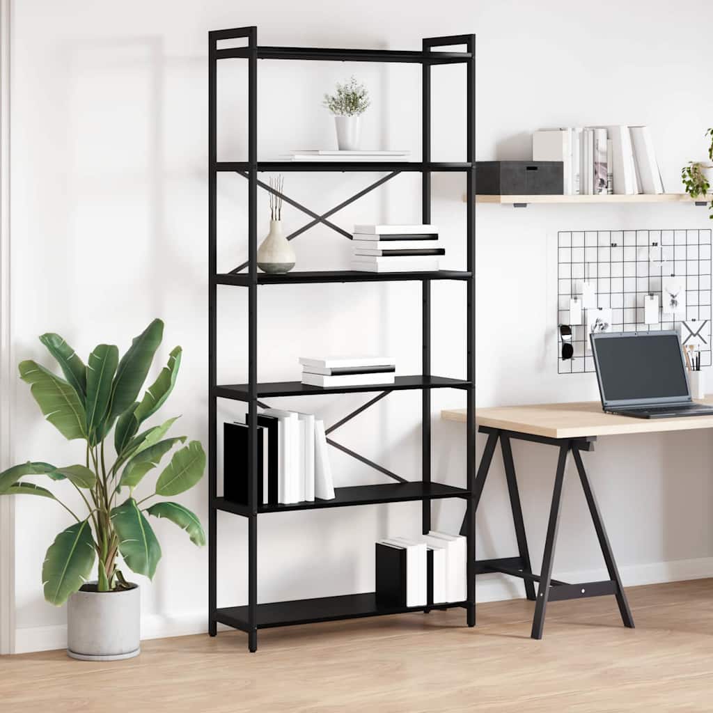 Bogreol i sort eg - 80 × 30 × 189,5 cm - konstrueret træ og stål
