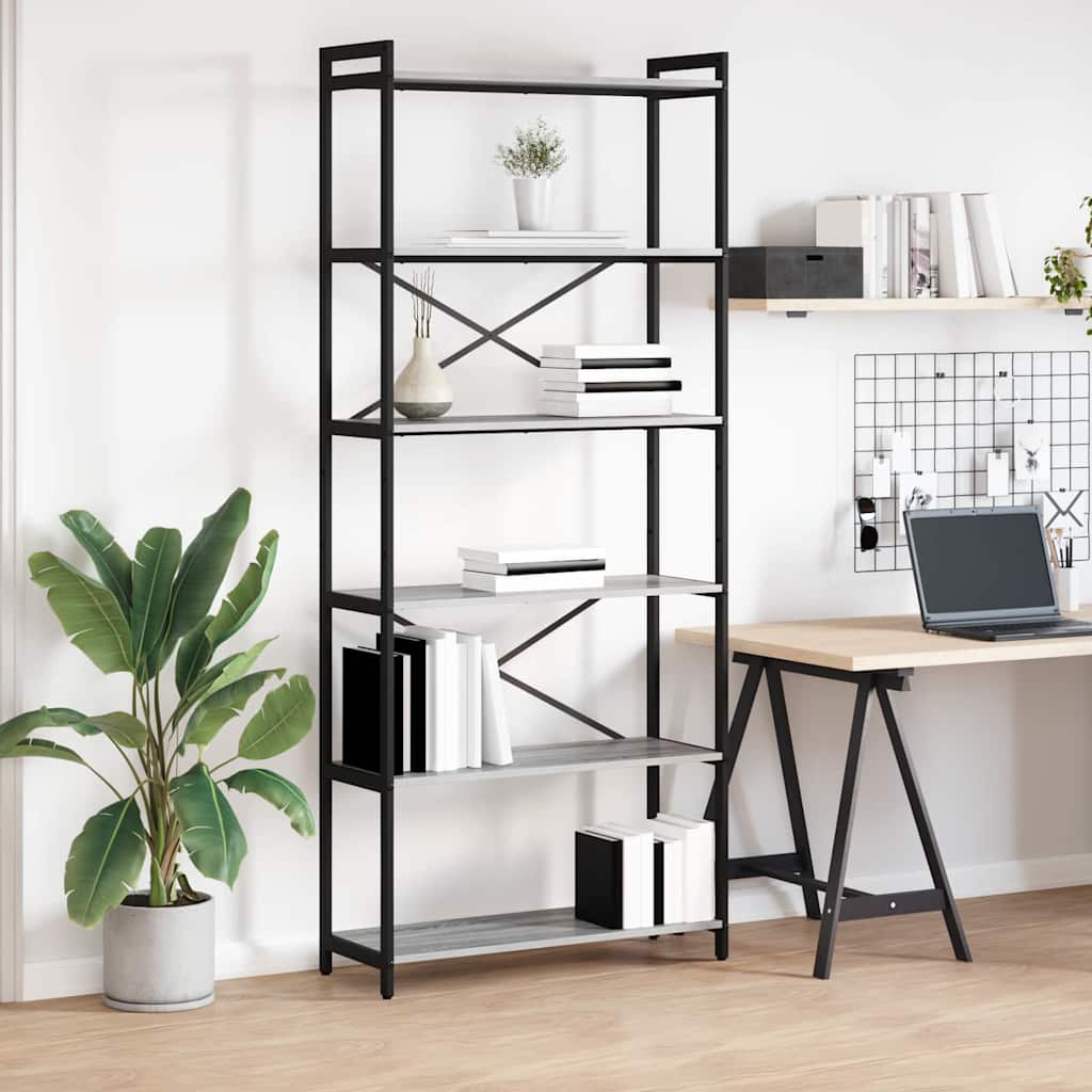 Bogreol Grå sonoma-eg 80 x 30 x 188 cm Konstrueret træ