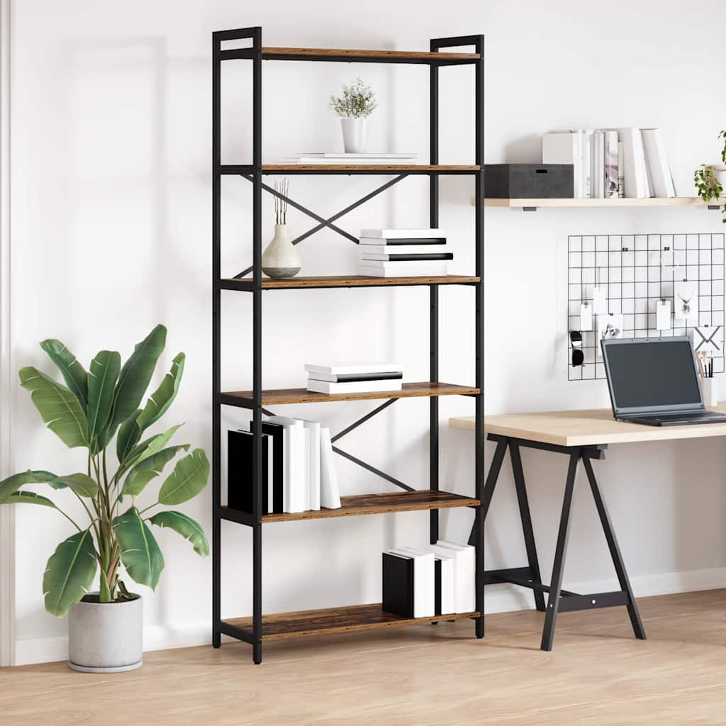 Bogreol i industrielt design - gammelt træ, 80 × 30 × 189,5 cm